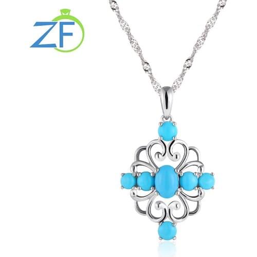 GZ ZONGFA Best Selling Turquoise Gem Fine Jewelry 925 Sterling Silver Handmade Necklace For Women Party Vintage Pendant Necklace