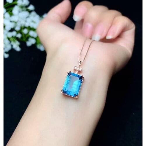 Sale elegant blue topaz gemstone pendant women necklace 925 silver jewelry natural gem big size good cut birthday party gift
