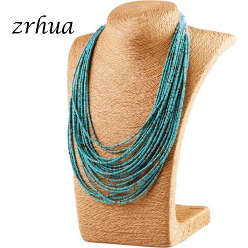ZRHUA New Bohemian Long Multi layer Necklaces For Women Girl Colorful Beads Crystal Choker Necklace Statement Fashion Jewelry