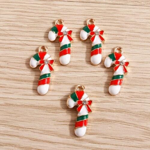 10pcs 11*22mm Enamel Christmas Bowknot Crutch Charms for Making Cute Earrings Pendants Necklaces Keychain DIY Jewelry Findings