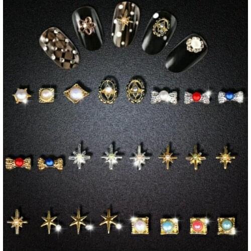 24 Styles 10 pcs 2018 New Gold Star Moon/starfish Rivet 3D Nail Art Decorations Alloy Nail Charms Nails Rhinestones ,jZ58-81