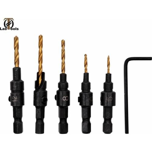 5pcs Countersink Drill Woodworking Drill Bit Set Drilling Pilot Holes For Screw Sizes #5 #6 #8 #10 #12
