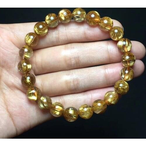 9mm Natural Brazil Gold Rutilated Quartz Bracelet For Women Men Wealth Luck Round Beads Crystal Stretch Strands Jewelry AAAAA