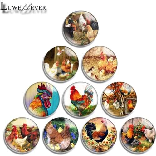 12mm 14mm 16mm 20mm 25mm 30mm 613 Chicken Mix Round Glass Cabochon Jewelry Finding 18mm Snap Button Charm Bracelet