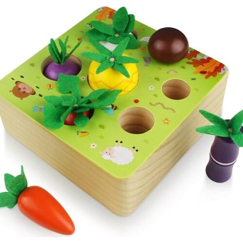Wooden Montessori toys, suitable for childrens sorting puzzles, vegetable and fruit harvesting education