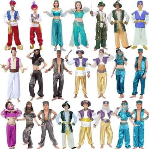 Kids Adult halloween party Aladdin costumes Lamp genie costume Adam prince Fantasia Arab Lovers clothing Carnival Princess Dress