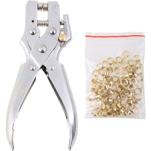 Hole Punch Hand Plier with 100Pcs Grommets Leather Strap Belt Rivets Pincer Eyelet Setter Craft Hand Tools