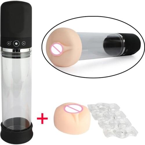 Electric Penis Enlarger Pump Men Penis Bigger Tool Strong Sucking Penis Enalrgement Sex Penis Extend Toys +Vagina Silicone Ring