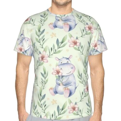 Hippo T Shirt Cute Polyester Classic T-Shirt Short Sleeves Print Tshirt Big Men