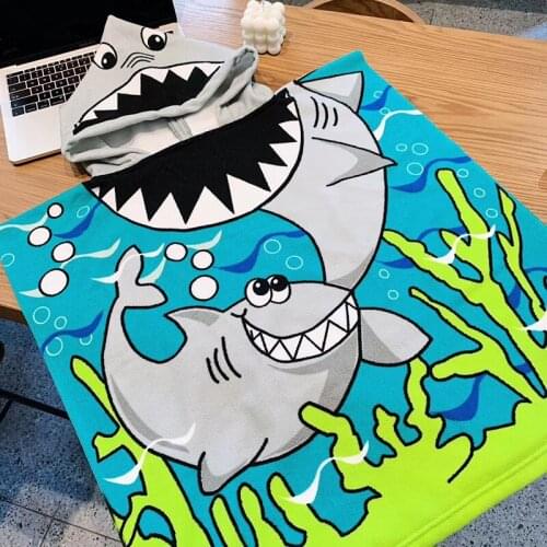 Boys Girls Hooded Robes Children Hooded Cloak Kids Unicorn Shark Dinosaur Pattern Cartoon Towel Toddlers Pool Swim Pool Towel
