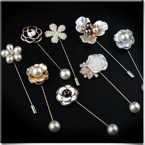I-Remiel Fashion New Sweater Brooch Rose Flower Corsage Camellia Long Needle Pin For Women Shawl Shirt Collar Accessories