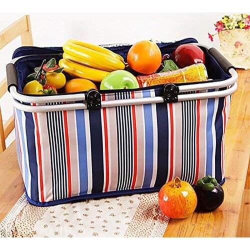 Insulated Picnic Basket TOTE Bag - 32L Large 600D Fabric BBQ Meat Drinks Cooler Bag - Folding Collapsible Thermal Lunch Box