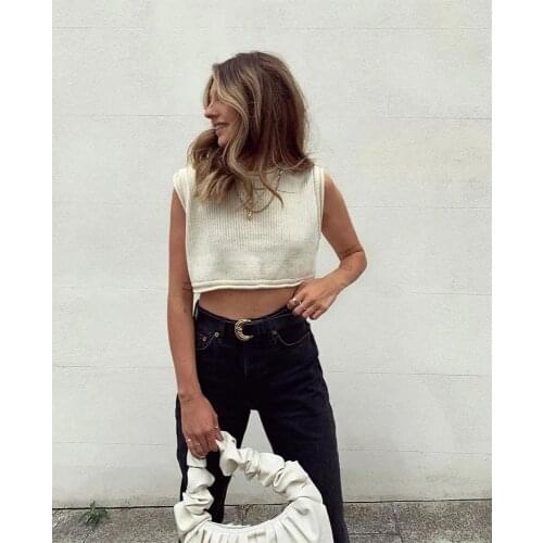 2020 New Women Knit Crop Tops Sleeveless tank Round-neck Short pullover Sexy Fashion Casual Femme T- shirts Ropa Mujer