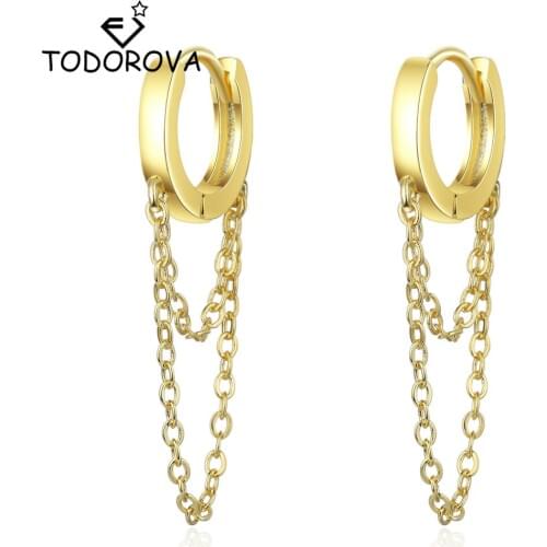 Todorova Small Round Circle Hoop Earring for Women Ear Jewelry Chain Tassel Earring Female Gold Color Hoops Earing Korean