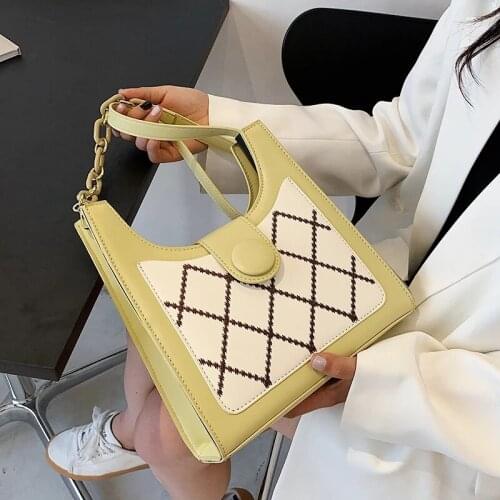 Embroidery Thread Grid Design Small PU Leather Crossbody Bags for Women 2021 Luxury Branded Fashion Travel Shoulder Handbags