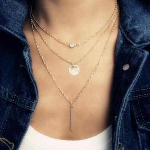 Fashion accessories jewelry New Bohemia Beach style 3 layers chain link necklace gift for women girl wholesale