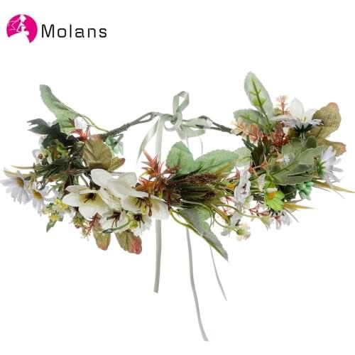 Molans Fashion Phony Gerbera Wreath Stimulation Natural Berries Small Flowers Crown Fashion Adjustable Ribbon Lash Hair Ornament