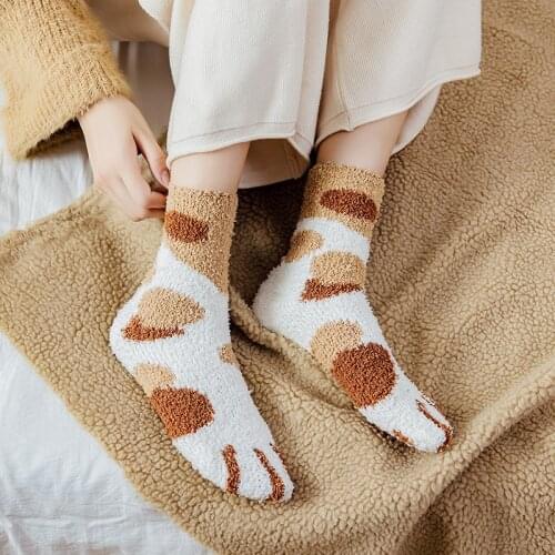Winter Women Socks Warmer Thicken Thermal Floor Sleeping for girls Soft Fashion lovely Funny Cat Claws Plush coral Animal Cartoo