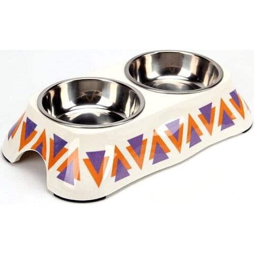 New Style Pet Bowl Melamine Anti-Slip Cute Cat-Shaped Multi-color Melamine Bowl Pet Supplies Melamine Square Double Bowl