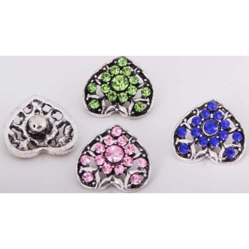 Wholesale 053 heart 18mm rhinestone metal button for snap button Bracelet Necklace Jewelry For Women Silver jewelry