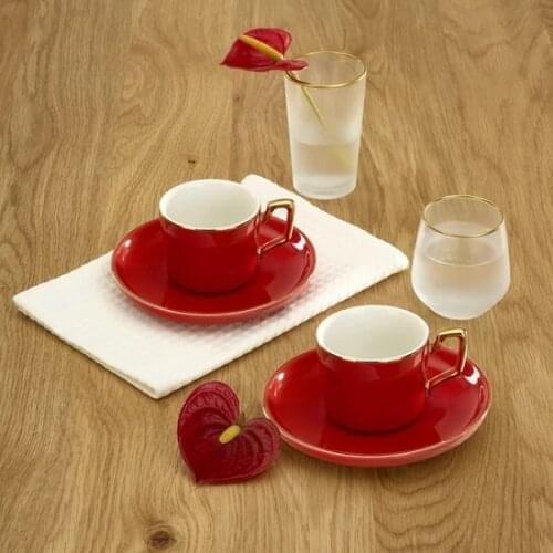 GREAT Emsan Kayra Red Set of 2 Coffee Cups FREE SHIPPING