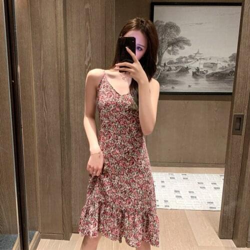 Sexy Floral Womens Fishtail Dress Chiffon Sling Mini Dress Women 2021 Summer Fashion Woman Dresses