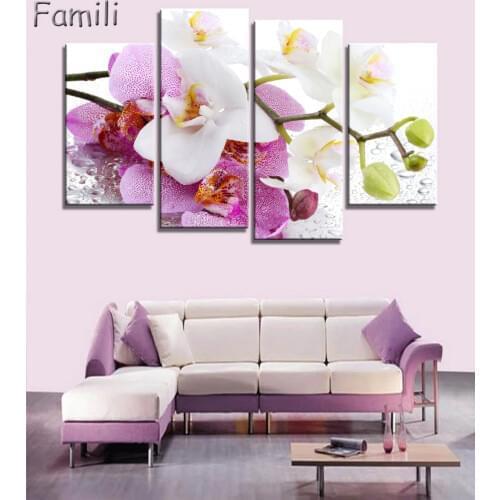 4pcs Print poster canvas Wall Art pink orchids Decoration art oil painting Modular pictures on the wall sitting room(no frame)