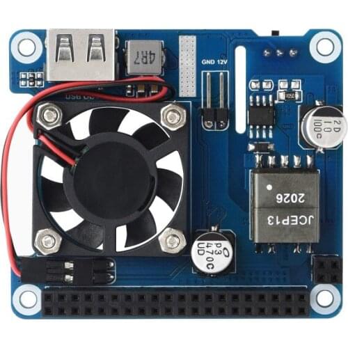 Power Over Ethernet HAT Module for Raspberry Pi 3B+/4B, 802.3af/at-Compliant, Onboard Cooling Fan MP8676 Buck Chip