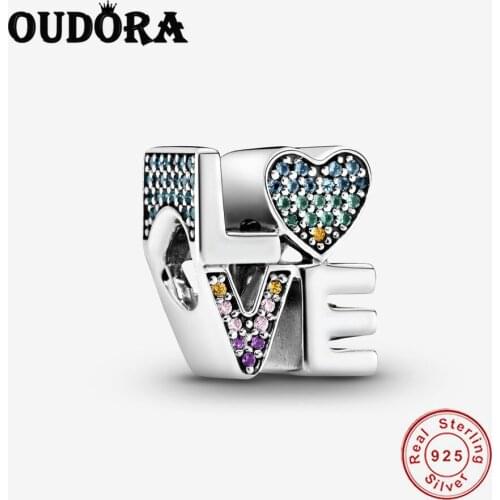 Real 925 Silver Color Zircon LOVE Letter Charm Fit Original Pandora Charms Silver 925 Bracelet Silver Fashion Jewelry Berloque