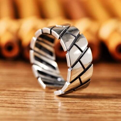 Real 925 Sterling Silver Simple Style Mens Geometric Shape Personalized Retro Opening Ring For Exquisite Jewelry Souvenir