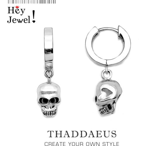 Hinged Hoop Earrings Skull,2017 Brand New Gift In 925 Sterling Silver,Europe Style Trendy Fashion Good Jewerly For Women Men