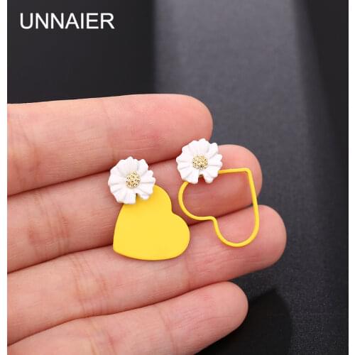 UNNAIER earrings female hollow yellow heart-shaped daisy earrings hypoallergenic 2021 new sweet fashion earrings