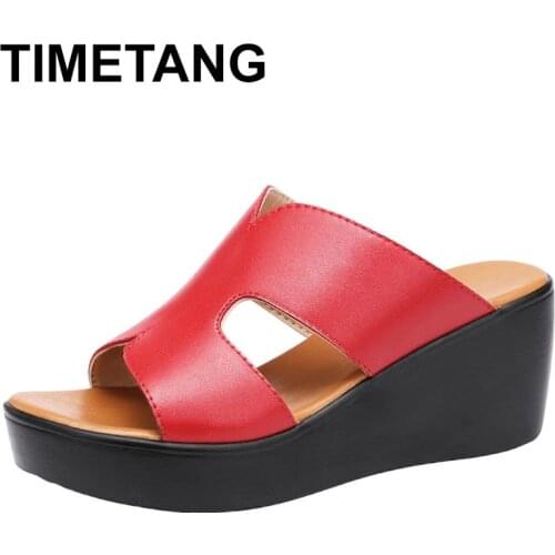 TIMETANGOpen Head Small Plus Size 32-43 Casual Platform Slippers Women Wedding Shoes Summer 2021 High Heels Wedges Slides for