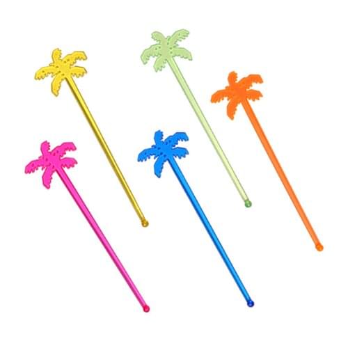 100pcs Tropical Party Coconut Tree Stir Sticks Hawaii Flamingo Party Decoration Plastic Swizzle Sticks Drink Stirrers