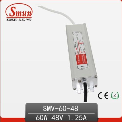 60W 48V 1.25A Waterproof IP67 LED Driver Switching Power Supply for Led Strip Light with CE ROHS 1 Year Warranty SMV-60-48