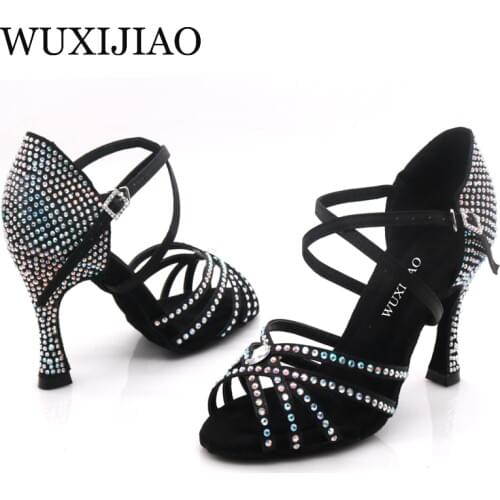 WUXIJIAO brand fashion ballroom dance Latin tango shoes women soft bottom high heel women stable tricolor Latin dance
