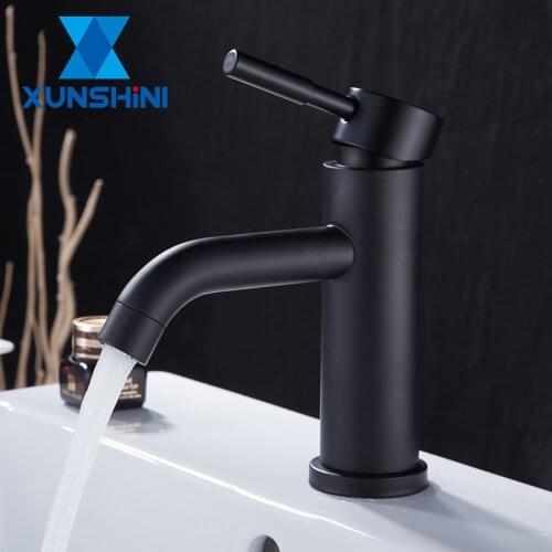 XUNSHINI 304 Stainless Steel Basin Faucet Brushed Black Bathroom Faucet Sink Tap Hot&Cold Mixer Water Crane Taps Deck Mounted