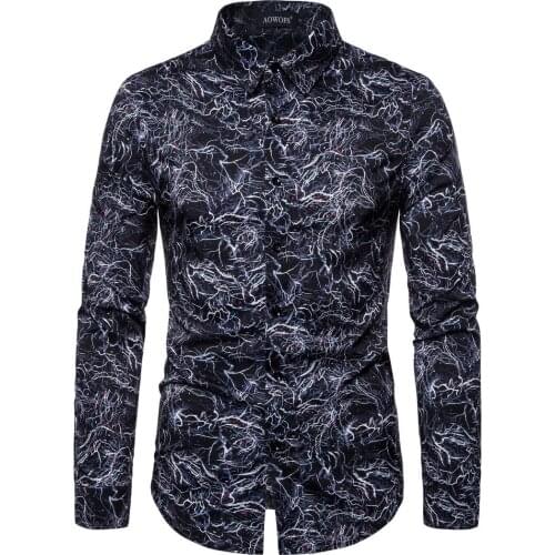 YS019 New Fashion Self-cultivation Digital Printing Clothing Trend Long-sleeved Shirts Young Autumn Mens Shirts