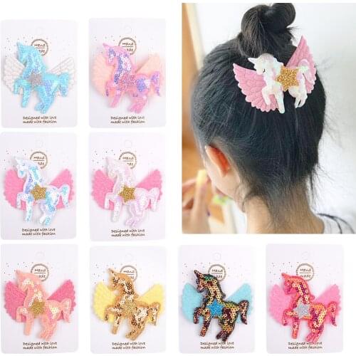 2.9 Inches Unicorn Glitter Hair Clip For Kids Girls Boutique Sequins Hairgrips Shiny Barrettes Dance Party Hair Accessories