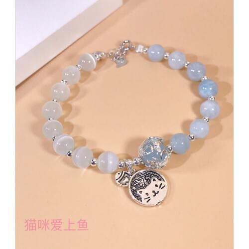 925 Sterling Silver Maiden Chain Bracelet Hydrangea Embrace Cat Fish Pink Opal Fine Jewelry Women Bead Exquisite Ball Aquamarine