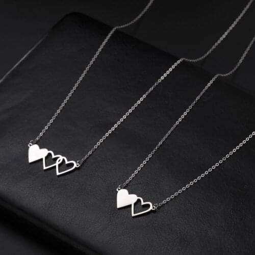 Skyrim Love Hearts Pendant Necklace for Women Simple Stainless Steel Choker Necklaces Jewelry 2021 Fashion Engagement Gifts