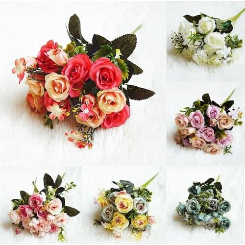 1 bunch Beautiful Rose Peony Artificial Silk Flowers Small Wedding Decoration Marriage Engagement Fake Flower Wedding bouquet