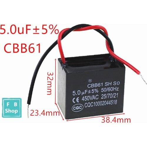 1pcs CBB61 5uF 450VAC starting capacitance AC Fan Capacitor CBB Motor Run Capacitor