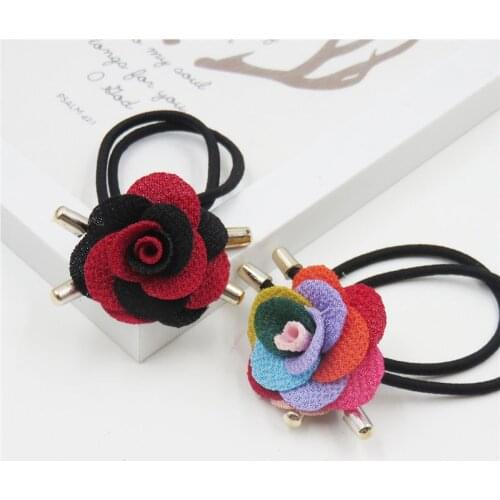 10PCS/LOT Color Rose Flower Elastic Hair Bands For Girl Bohemian Headband Scrunchy Korean Fashion Kid Hair Accessories For Women
