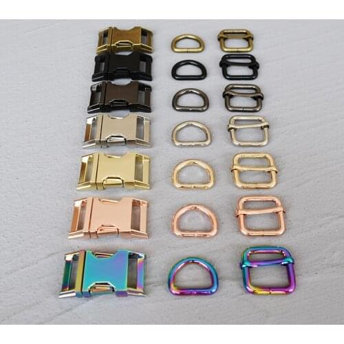 100 Sets 20mm DIY Bag Pet Dog Collar Harness Accessories Metal Belt Straps Adjust Slider Release Buckle D Ring Three-Piece