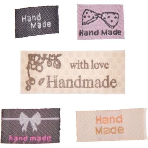 100Pcs Hand Made Cloth Labels Printed Handmade With Love Garment Labels Tags For Clothes Bags Diy Sewing Materials