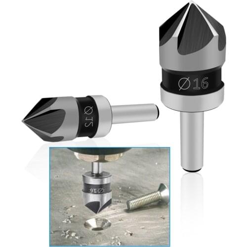 2PCS 5 Flute Countersink Drill Bit 1/4 Round Shank HSS Drill Bit 82 Degree Woodwork Chamfer Counter Sinks Chamfering Countersink