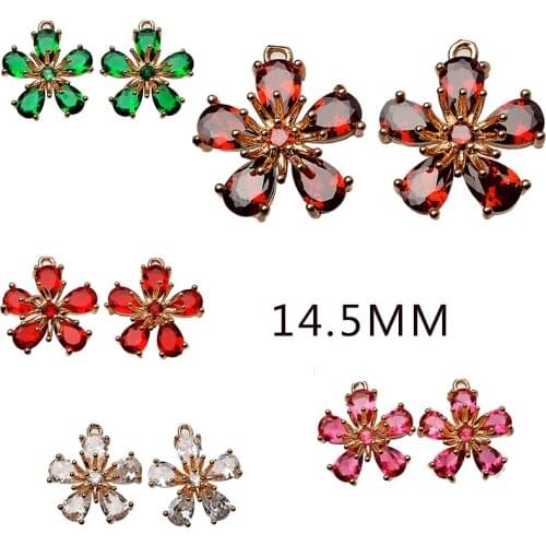 4p 14.5MM Zircon Charm 5petal Flower Birthstone Charms Quartz Pendant for Bib Earring Necklace Bracelet DIY Jewelry Connectors