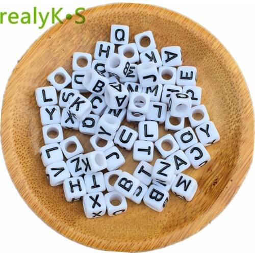 6*6MM white with black printing cube letter beads Free shipping jewelry square acrylic alphabet beads Mix letters beads