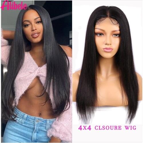 Alibele 4x4 Lace Closure Wig Straight Human Hair Wigs 150% Density Malaysian Straight Hair Lace Closure Wig For Women 12-30 inch